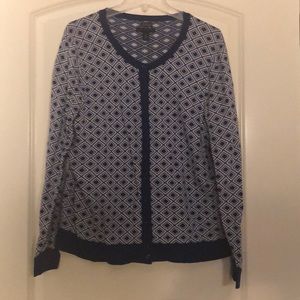 Blue and white button up diamond pattern cardigan